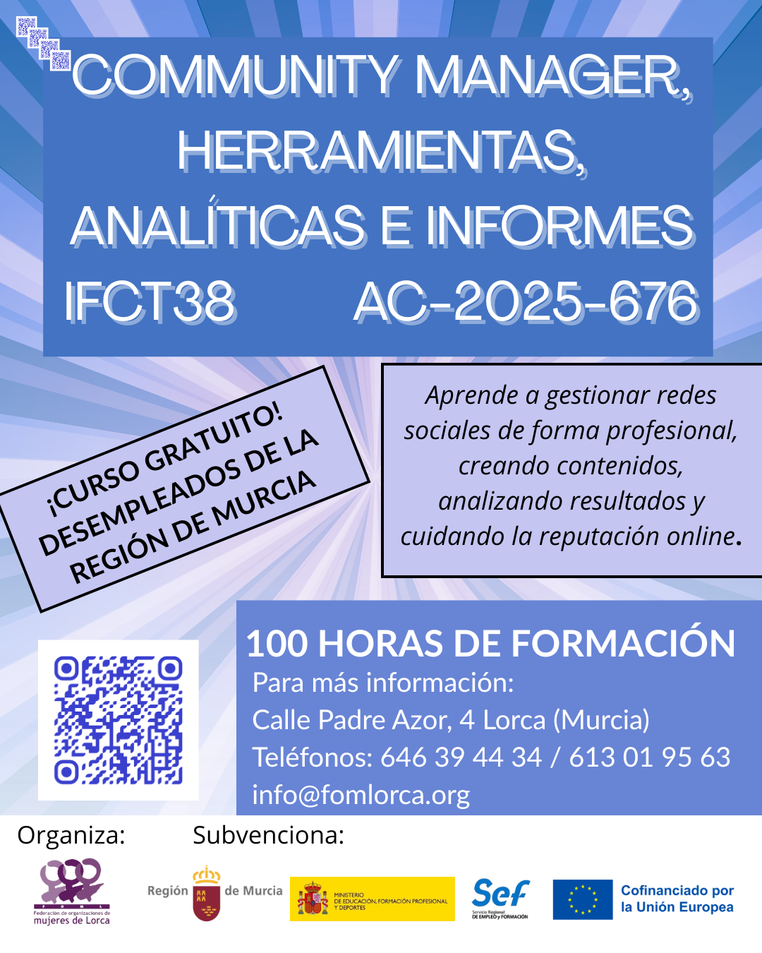 Cartel del curso Community Manager, herramientas, analíticas e informes